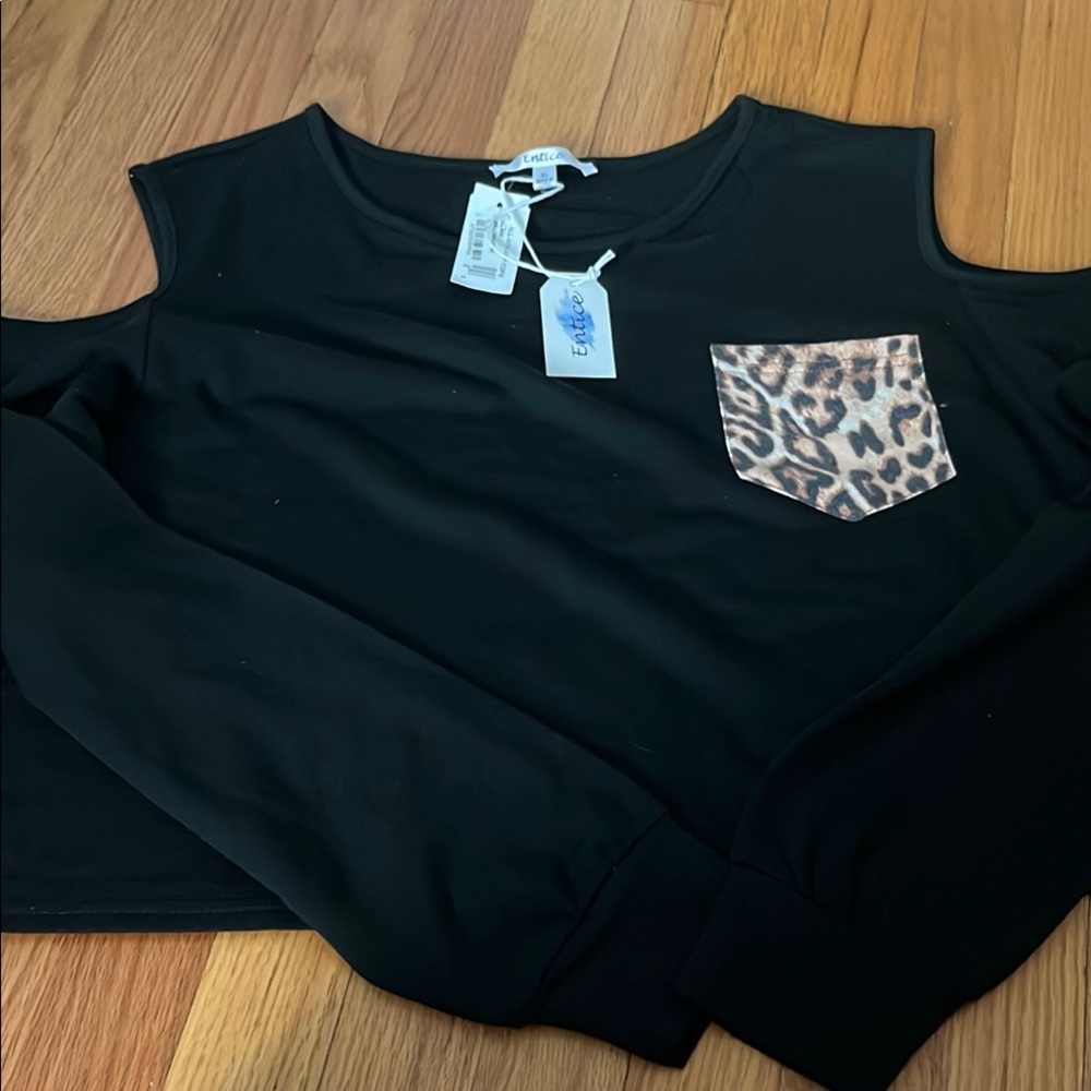 Black Kids Shirt with Leopard Pocket